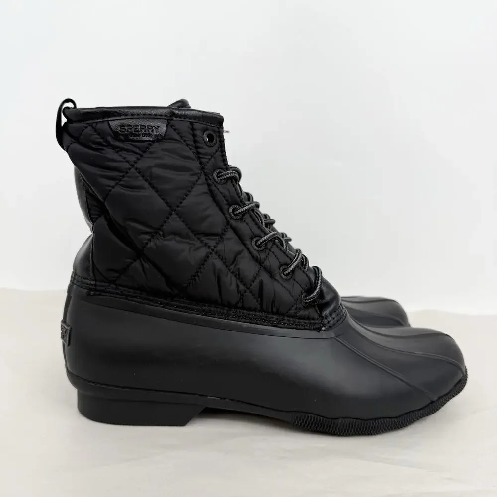 SPERRY Mens Saltwater Quilted Duck Rain Boots US 12 Black Water Resistant NWOB